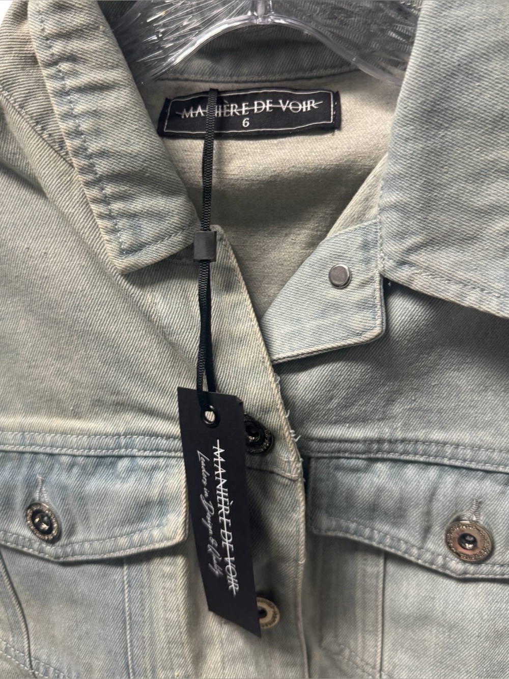 Denim Jean Jacket with Tiger Graphic Patch - Light Blue & White - Picture 3 of 3